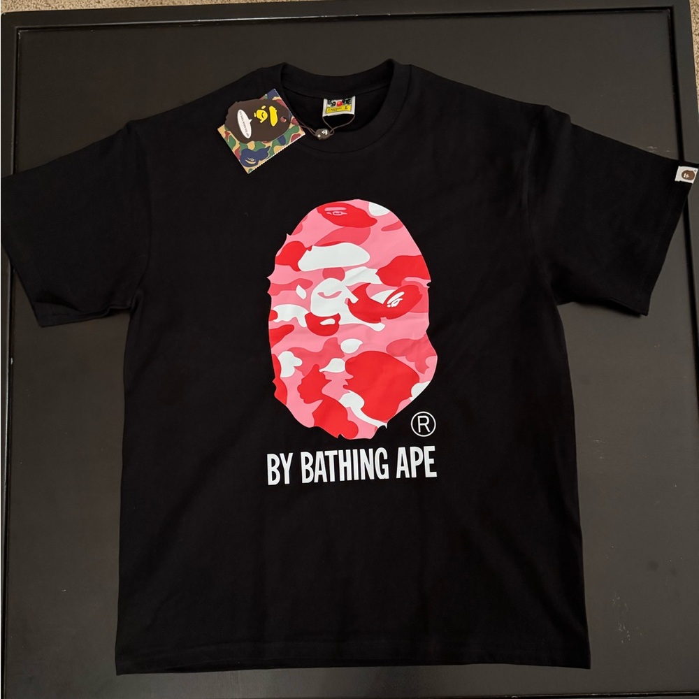 Bape Black Tee with Pink Camo Graphic